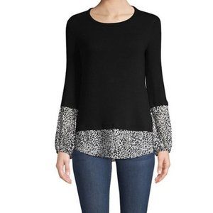 Bailey 44 Women's XS Mixed Media Twofer Sweater Black With Leopard Print
